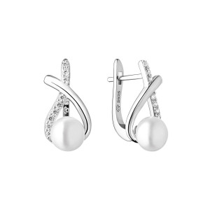 Cercei perle naturale albe de argint cu pietre si tortita DiAmanti SK21227EL-W-G (Argint 925‰ 3,3 g.)